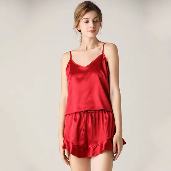 Roupa de dormir feminina de algodão de seda por atacado suspensórios de renda personalizados pijamas pijamas sensuais